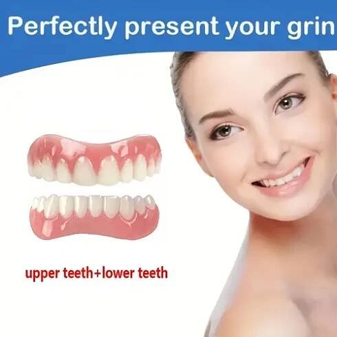2pcs set comfortable and adjustable dentures   and lower teeth are     delicate and natural veneer   you a   smile