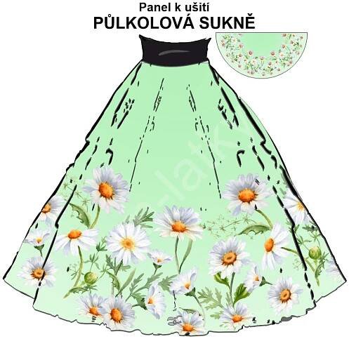 OB Půlkolová sukně kopretiny - náš tisk na objednávku – výběr z variant panel se střihem