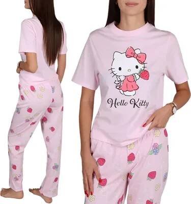 Dámské noční prádlo Hello Kitty Dámské dvoudílné pyžamo s krátkým rukávem, 100% BAVLNA XXS
