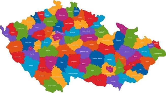 19.2.25 /2x/ Mapa, Česko, Česká republika, okresy