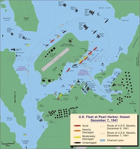 The Japanese stage a surprise attack on Pearl Harbor