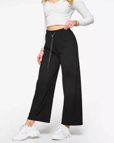 Černé dámské široké žebrované kalhoty - Oblečení