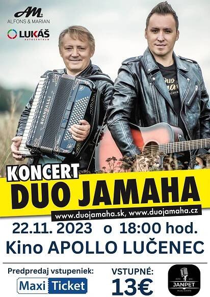 Koncert DUO JAMAHA v Lučenci | 22.11.2023 - streda Kino Apollo, Lučenec