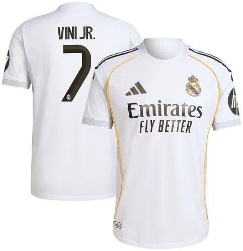 Real Madrid adidas Home Authentic Shirt 2025-26 with Vini Jr. 7 printing