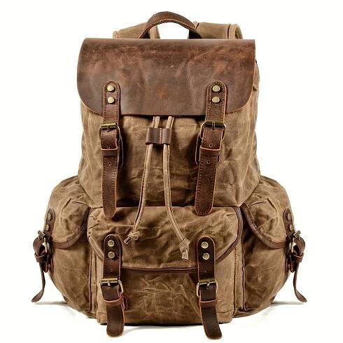 Vintage *'S Leather Backpack, Waxed Canvas Shoulder Bag for Travel, Casual Laptop Bag, Suitable for * And.