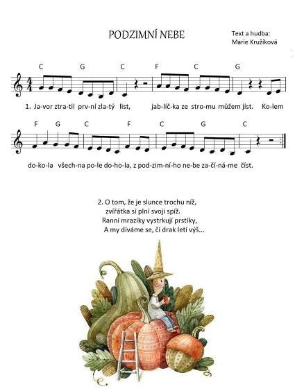 sheet music with an image of pumpkins and other musical instruments on it's page