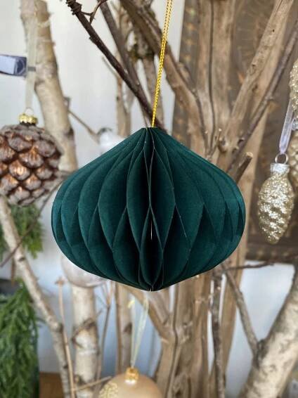 Vánoční Koule papírová cibule tmavě zelená boho ozdoba Motiv baňka