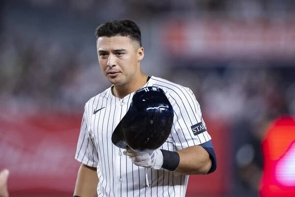New York Yankees Anthony Volpe (11) grounds out in the fourth inning against the Washington Nationals at Yankee Stadium, Tuesday, Aug. 26, 2025, in Bronx, NY.