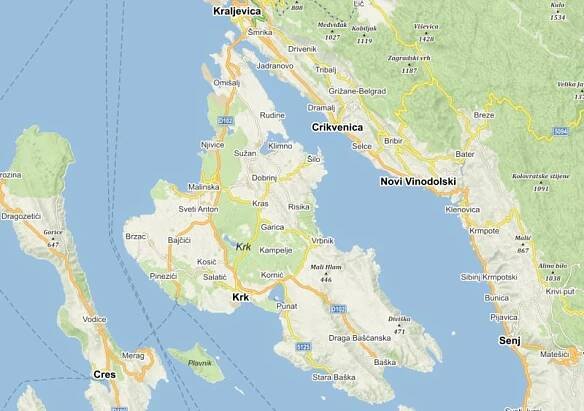 Ostrov Krk mapa