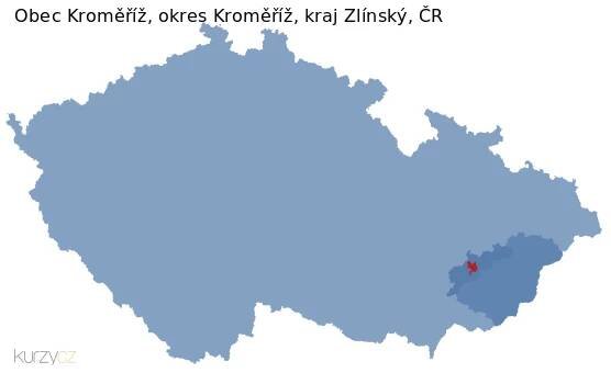 Mapa obce Kroměříž, okresu Kroměříž a kraje v ČR