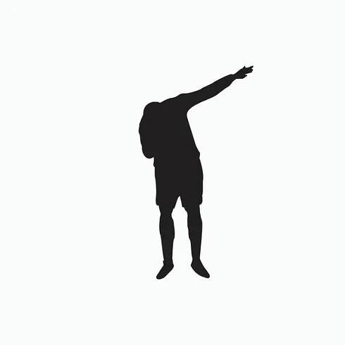 Dab cíl oslava -silueta ploché ilustrace izolované na bílém - fotbalový cíl oslava - výstřel, dribble, oslava a pohyb ve fotbale — Ilustrace