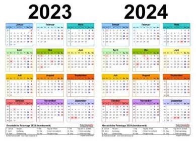 Zweijahreskalender 2023 Und 2024 Als Excel Vorlagen Zum Ausdrucken Images