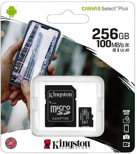 Pamäťová karta 256 GB MicroSD SDCS2 KINGSTON C10 V10 A1 100Mb/s Adaptér