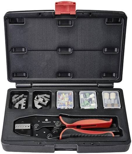 TOOLCRAFT TO-7703463 sada krimpovacích kleští dutiny na kabely, 0.5 do 35 mm2, vč. sortimentu dutin na kabely v kufru, vč. výměnných krimpovacích vložek