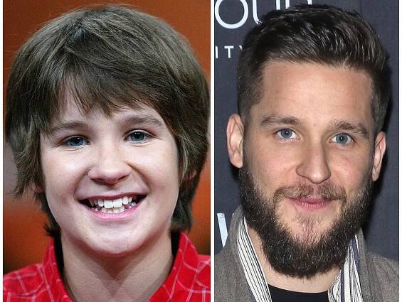 Devon Werkhesiser headshot from his days on 'Ned's Declassfied' Nickelodeon show side-by-side with photo as adult at a premiere for