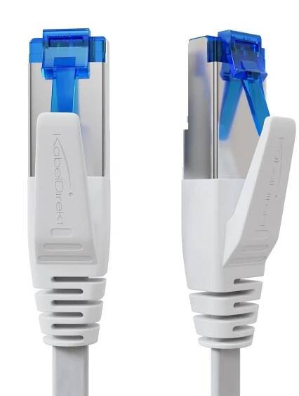 Cat 7 Ethernet- & Netzwerkkabel flach - weiß - 10 Gbit/s mit RJ45-Stecker