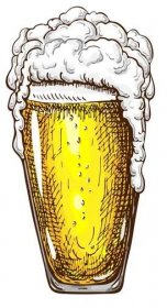 Ručně kreslené vysoké pivo plné pšeničného piva s pěnou. Krásný vinobraní pivní hrnek nebo Pilsner s kapkou pěny izolované na grunge texturované pozadí. Alkoholický žlutý nápoj ve skleněných výrobcích. — Stock obrázek