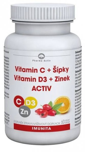 Pharma Activ Vitamín C+Šípky Vit.D3+Zinok ACTIV 1×60 tbl, výživový doplnok