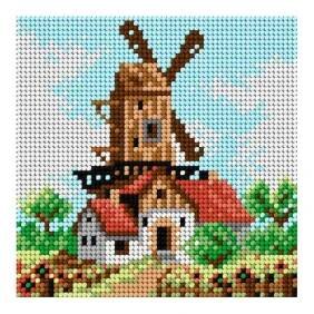 Tištěná předloha pro výšivku - 15 x 15 cm - Mlýn v létě
