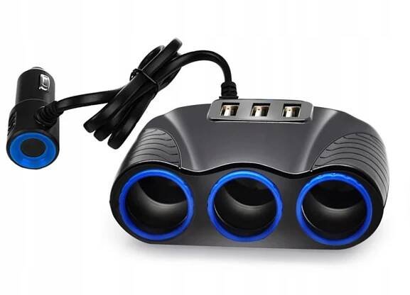 Rozbočovač do autozapalovače 3xCL 120W s nabíječkou 3x USB 3,1A s kabelem