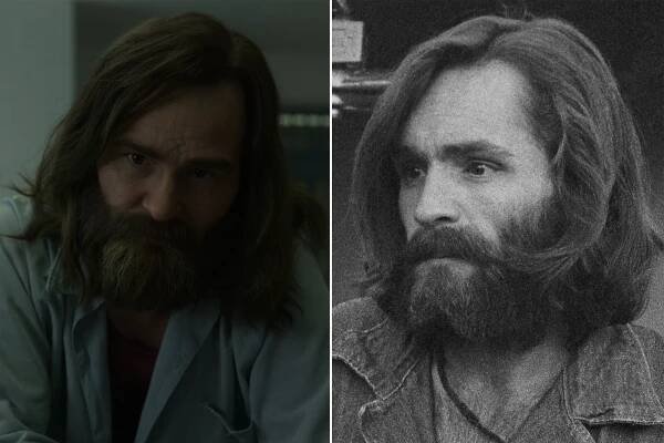 Damon Herriman as Charles Manson in 'Mindhunter' and Charles Manson in 1969.