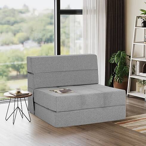 Convertible Sleeper Sofa - 2-Size Foldable Bed, Soft Sherpa Lining, Ribbed Corduroy, Breathable Linen With High Density * Foam, Breathable An