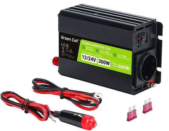 *Green Cell INVGC1224M300DUO Měnič napětí duální z 12V/24V na 230V, 300W/600W - modifikovaný sinus