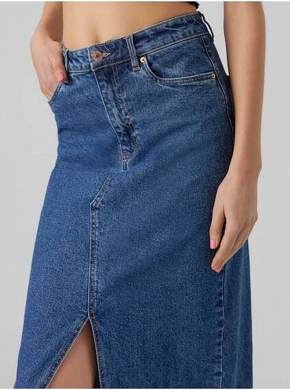 Vero Moda Modrá dámská džínová midi sukně Vero Moda Veri