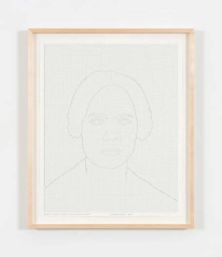 Charles Gaines Faces 1: Identity Politics, Drawing #2, Maria W Stewart, 2018 ink on paper 20 7/8 x 16 7/8 in. (53 x 42.9 cm); frame: 23 1/2 x 19 1/2 x 1 1/2 in. (59.7 x 49.5 x 3.8 cm)