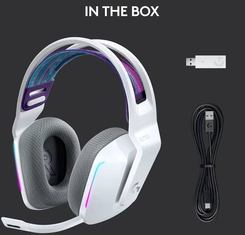 Logitech Gaming G733 LIGHTSPEED Sluchátka On Ear bezdrátová 7.1 Surround bílá regulace hlasitosti Gaming