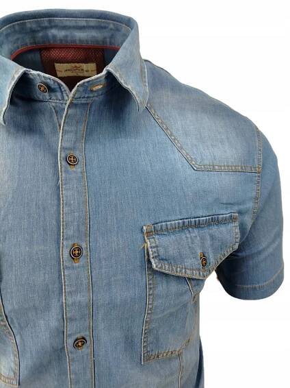 PÁNSKÁ DŽÍNOVÁ KOŠILE MODRÁ S KRÁTKÝM RUKÁVEM RP3955 XL 43/44 Kód výrobce JEANS KRÓTKI RĘKAW