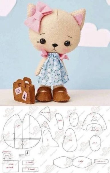 a teddy bear with a bow on its head and some sewing patterns to make it
