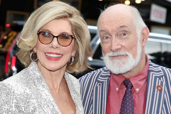 Christine Baranski and Simon Jones pose at the gala re-opening night of "Mamma Mia" on Broadway