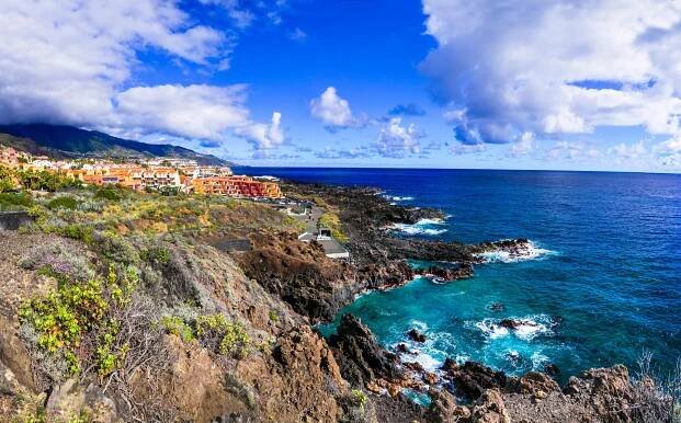 Los Cancajos village on La Palma island, Spain, with ocean view.