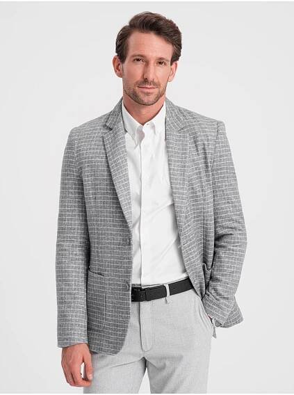 Ombre Clothing Šedé pánské kostkované sako s příměsí vlny Ombre Clothing