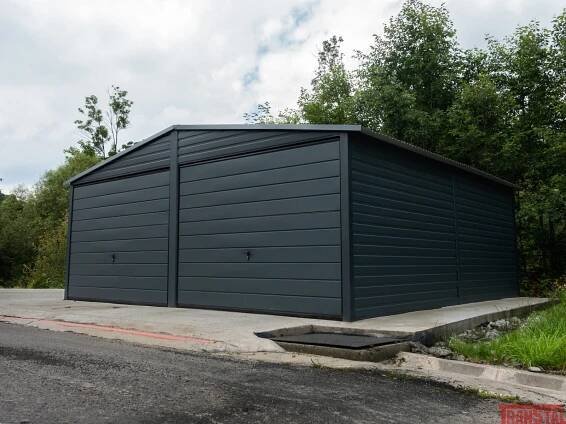 Plechová dvojgaráž 6x6 Matný grafit - Premium Transtal Sklep