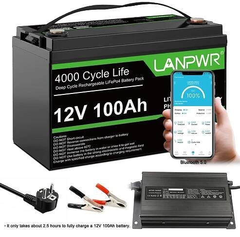 LANPWR 12V 100Ah LiFePO4 Battery with Bluetooth 5.0, 4000+ Deep Cycle Lithium Battery