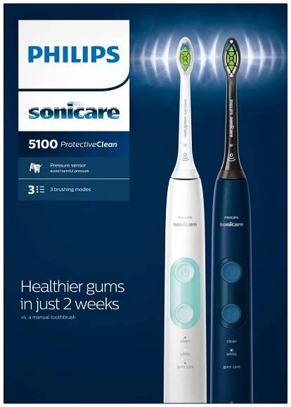 Philips Sonicare 5100 Protective Clean HX6851/34 Dárková kazeta sonický zubní kartáček Sonicare 5100 Protective Clean Navy Blue 1 ks + sonický zubní kartáček Sonicare 5100 Protective Clean White 1 ks