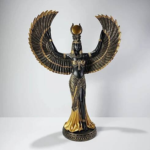 Slide 2 for Large Isis Statue, Black and Gold Egyptian Goddess
