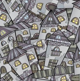 Kreslený domy bezešvé vzor — Ilustrace