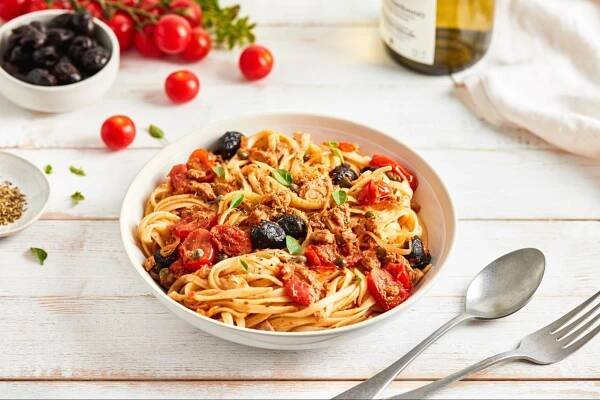 Pasta alla Puttanesca with Canned Tuna (Italy)