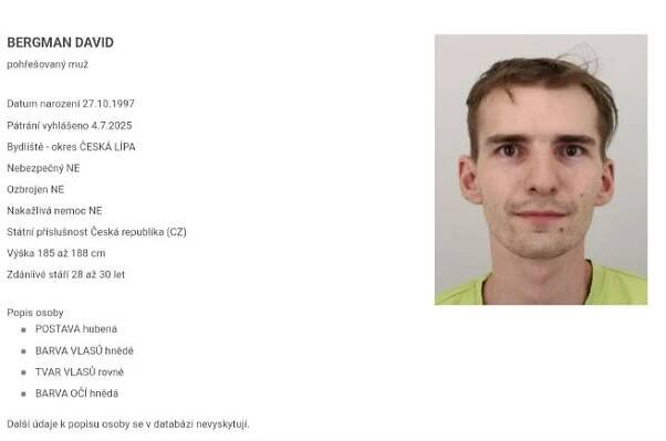 Policie Pátrá Po 27letém Davidu Bergmanovi. Může Být V Ohrožení života »