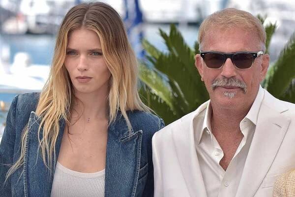 American actor, director, film producer and musician Kevin Costner, son Hayes Costner and Australian model and actress Abbey Lee Kershaw at Cannes Film Festival 2024. Horizon: An American Saga Photocall. Cannes (France), May 19th, 2024 
