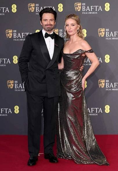 Sebastian Stan and Annabelle Wallis attend the 2025 EE BAFTA Film Awards at The Royal Festival Hall on February 16, 2025 in London, England