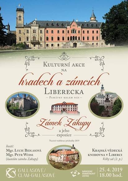 Kulturní akce na hradech a zámcích Liberecka, zámek Zákupy a jeho expozice - ÚOP Liberec