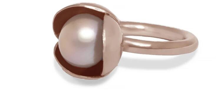 Klára Bílá Jewellery Dámský prsten s květem a perlou Bowpearls růžové zlato, Zlato 585/1000, Barva perly: Bílá - Handmade Luxury Art by MOLO7