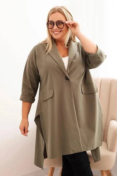 Oversize pelerína se zapínáním na knoflík model 23159 barva khaki