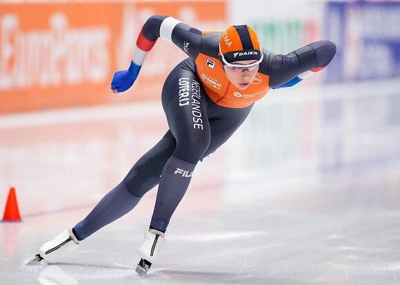 Jutta Leerdam of The Netherlands competing on the Women's 500m during the ISU World Speed Skating Sprint Championships at Max Aicher Arena on March 8, 2024
