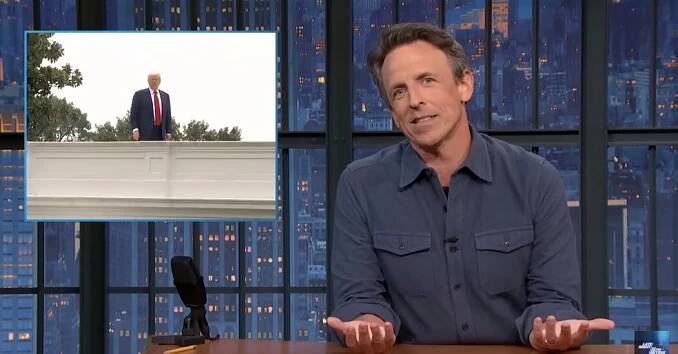 Seth Meyers Won’t Be Distracted by Trump Fiddling on the Roof