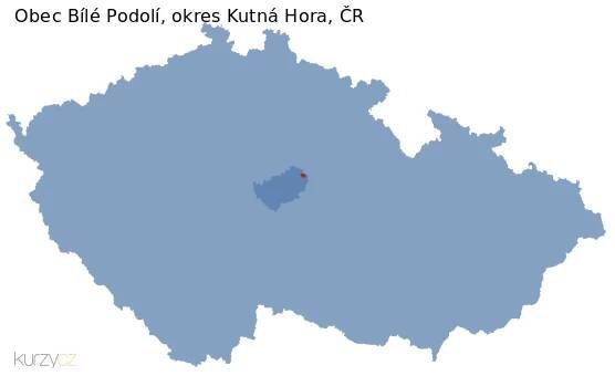 Mapa obce Bílé Podolí a okresu Kutná Hora v ČR